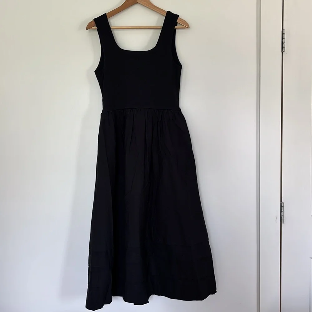 NWT J. Crew Black Petite sleeveless drop-waist fit flare a line mixy midi dress